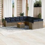 vidaXL Salon de jardin 11 Pièces avec coussins gris résine tressée