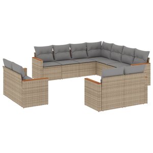 vidaXL Salon de jardin 11 Pièces avec coussins beige résine tressée