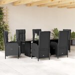 vidaXL Ensemble à manger de jardin coussins 7Pièces Noir Résine tressée