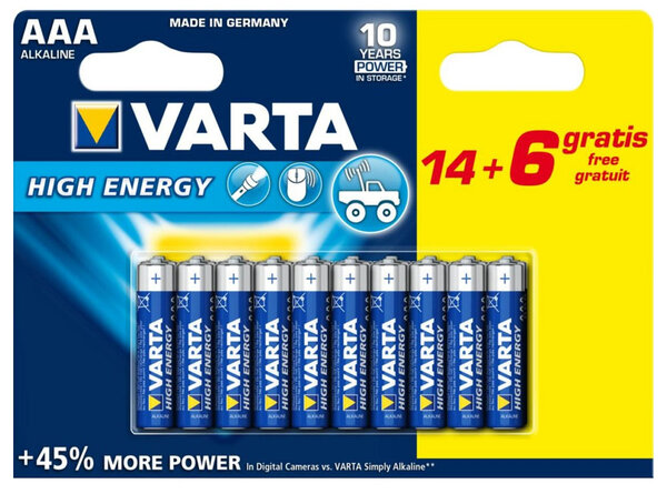 Varta Alkaline High Energy 20 piles 1,5V AAA (lot de 2)