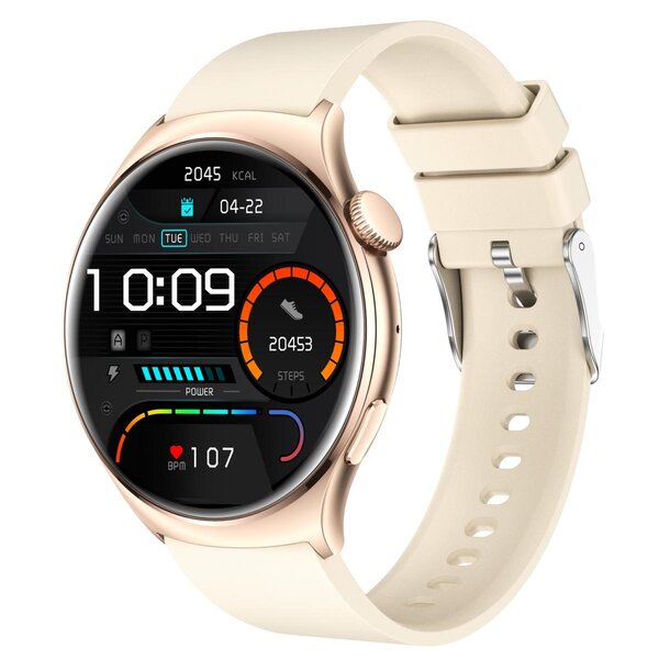Montre connectée Amnésia AMOLED 1 43" - appels Bluetooth  cardio  10 j - Silicone Beige