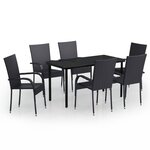 vidaXL Ensemble de salle à manger d'extérieur 7 Pièces Noir