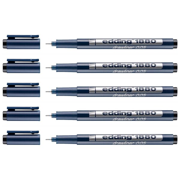 Feutre Fin de Précision 1880 Pointe Calibrée Noir (0.05) 0 2 mm x 5 EDDING