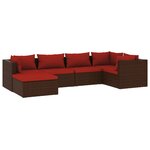 vidaXL Salon de jardin 6 Pièces avec coussins Résine tressée Marron