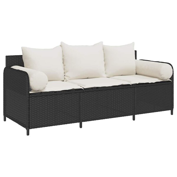 vidaXL Canapé de jardin avec coussins 3 places noir résine tressée