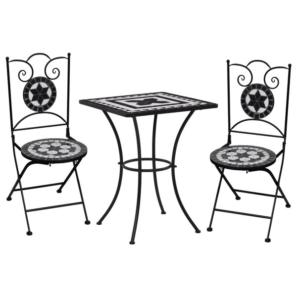 vidaXL Ensemble de bistro 3 Pièces mosaïque Carreau céramique noir Blanc