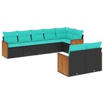 vidaXL Salon de jardin 8 Pièces avec coussins noir résine tressée