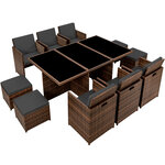 Tectake Salon de jardin NEW YORK 10 places avec 2 sets de housses + housse de protection, variante 2 - noir/marron