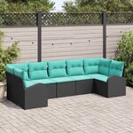 vidaXL Ensemble de canapé de jardin 7 Pièces Noir et turquoise polyrotin