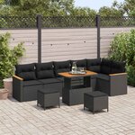 vidaXL Ensemble de canapé de jardin 9 Pièces Noir polyrotin