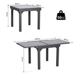 Table extensible de jardin grande taille dim. dépliées 160L x 80l x 75H cm alu métal époxy gris foncé plateau verre trempé noir