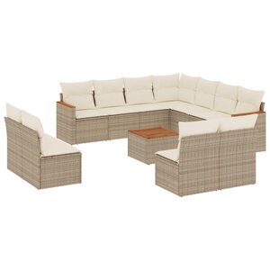 vidaXL Salon de jardin avec coussins 12 Pièces beige résine tressée