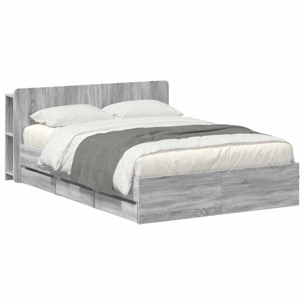 vidaXL Cadre de lit avec rangement Sonoma gris 160 x 200 cm