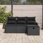 vidaXL Ensemble de canapé de jardin avec coussin 4 Pièces Noir Poly rotin