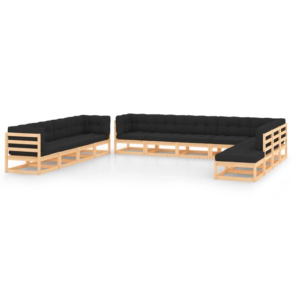 Salon de jardin meuble d'extérieur ensemble de mobilier 12 pièces avec coussins anthracite pin massif 02_0015537