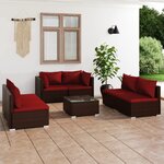 vidaXL Salon de jardin 7 Pièces avec coussins Résine tressée Marron