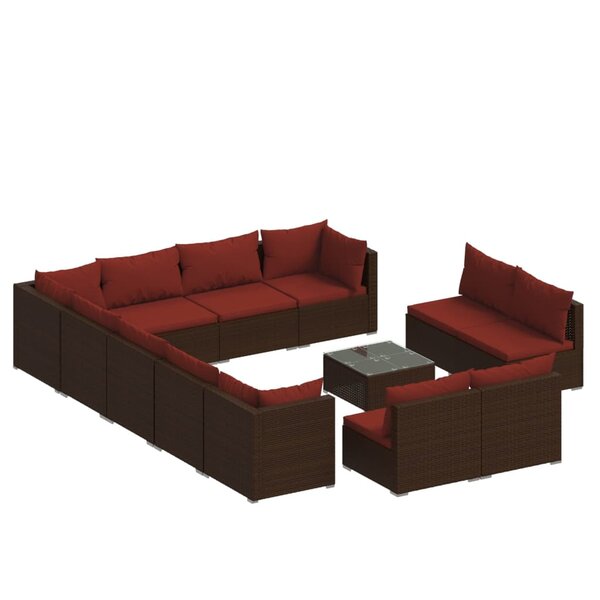 vidaXL Salon de jardin 13 Pièces avec coussins Marron Résine tressée