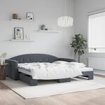 vidaXL Lit de jour avec gigogne sans matelas gris foncé 100x200 cm
