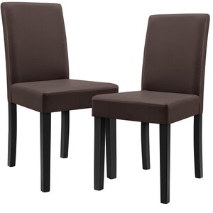 Lot de 2 chaises de salle à manger rembourrées pieds en bois massif housse en synthétique 90 cm marron et noir 03_0002362