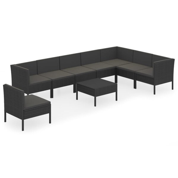 vidaXL Salon de jardin 9 Pièces avec coussins Résine tressée Noir