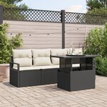 Ensemble de canapé de jardin 5 pièces avec coussins Noir rotin poly