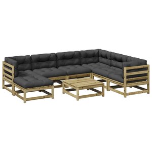 vidaXL Salon de jardin 8 Pièces avec coussins bois de pin imprégné