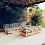 vidaXL Salon de jardin 11 Pièces avec coussins gris Bois de pin solide