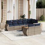 vidaXL Salon de jardin 9 Pièces avec coussins gris résine tressée