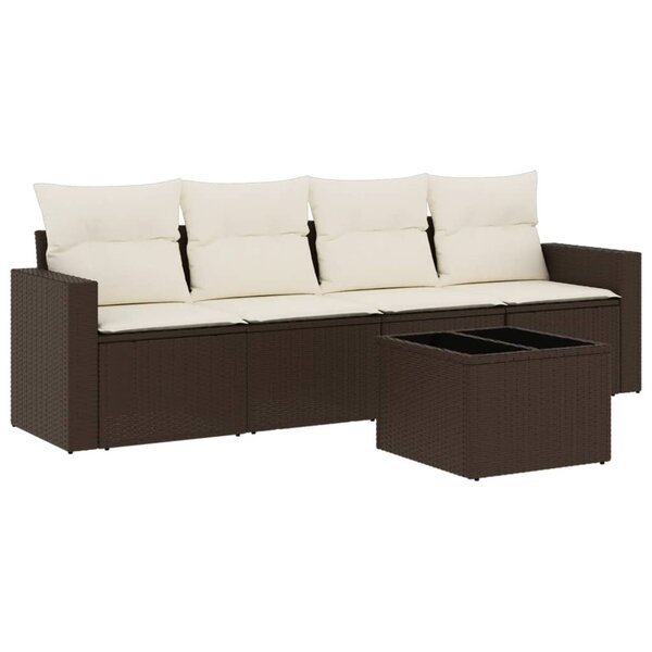 vidaXL Salon de jardin avec coussins 5 Pièces marron résine tressée