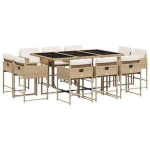vidaXL Ensemble à manger de jardin et coussins 11 Pièces beige poly rotin