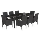 vidaXL Ensemble à manger de jardin et coussins 9 Pièces noir rotin verre