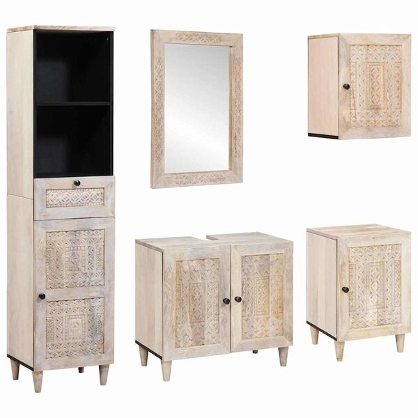 vidaXL Ensemble de mobilier de salle de bain avec tiroir 5 Pièces Blanc