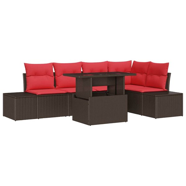 vidaXL Ensemble de canapé de jardin avec coussin 6 Pièces Marron et rouge