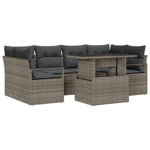 Set de Canapés de Jardin vidaXL 7 Pièces avec Coussins Gris Poly Rattan