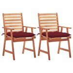 vidaXL Chaises à manger d'extérieur lot de 2 et coussins Acacia massif