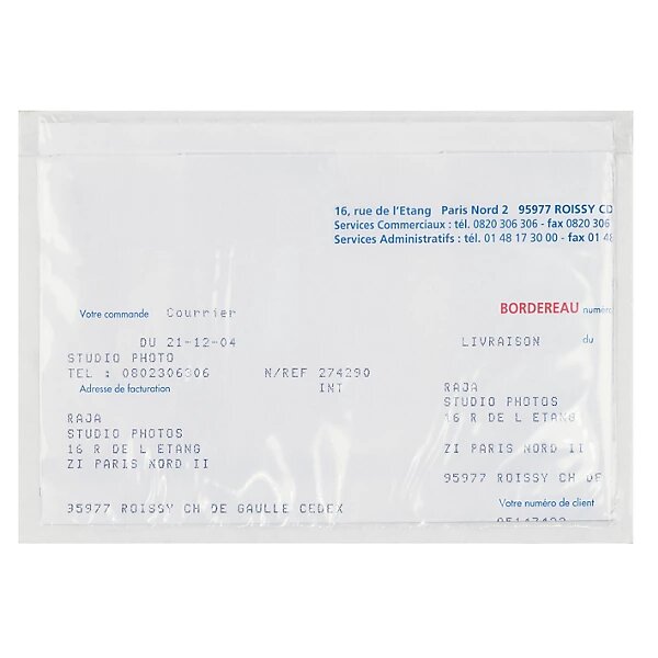 Pochette porte-documents adhésive transparente raja eco 130x105 mm (lot de 1000)