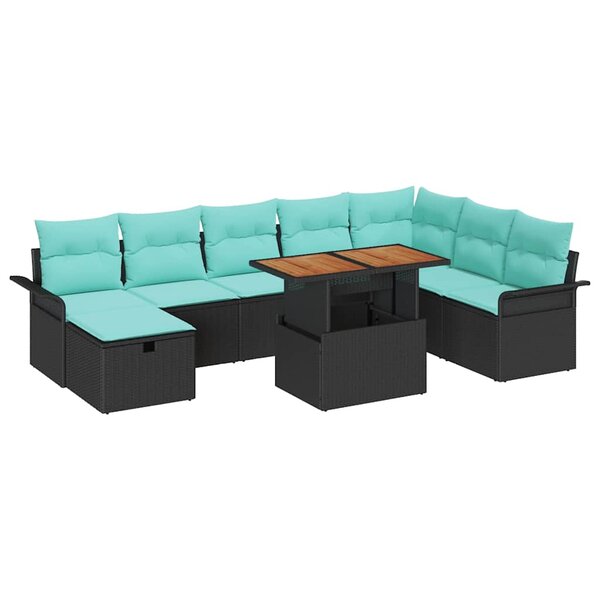 vidaXL Ensemble de canapé de jardin 9 Pièces Noir polyrotin