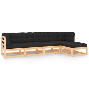 vidaXL Salon de jardin 5 Pièces avec coussins Bois de pin massif