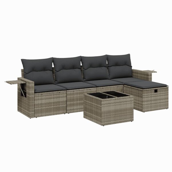 vidaXL Salon de jardin 6 Pièces avec coussins gris clair résine tressée