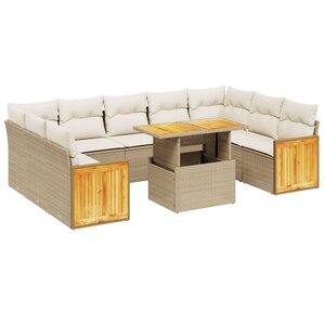 vidaXL Salon de jardin avec coussins 10 Pièces beige résine tressée