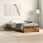 vidaXL Cadre de lit avec tiroirs avec tiroir Bois ancien 90 x 190 cm