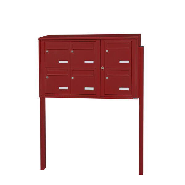 Bloc collectif Leabox 3x2 grade 3 simple face extérieur fixation sur pieds à sceller rouge brun ral 3011 finition brillante