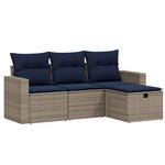 vidaXL Salon de jardin 4 Pièces avec coussins gris résine tressée