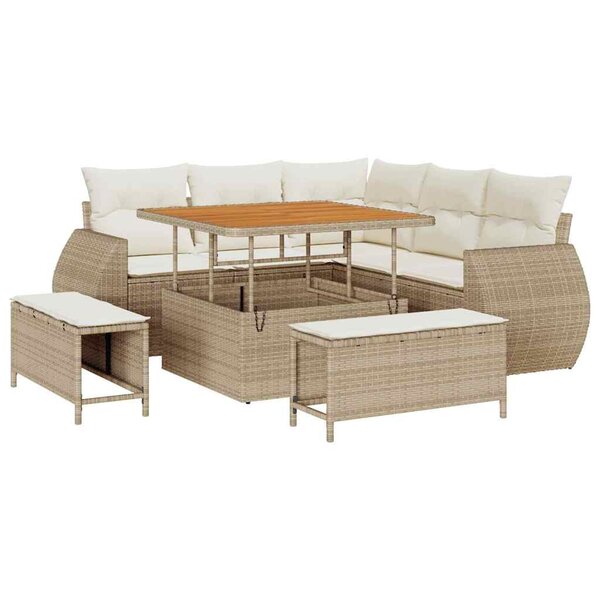 vidaXL Ensemble de canapé de jardin 8 Pièces Beige polyrotin