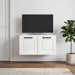 vidaXL Meuble TV mural Montage mural Blanc brillant 59 5 x 31 x 30 cm