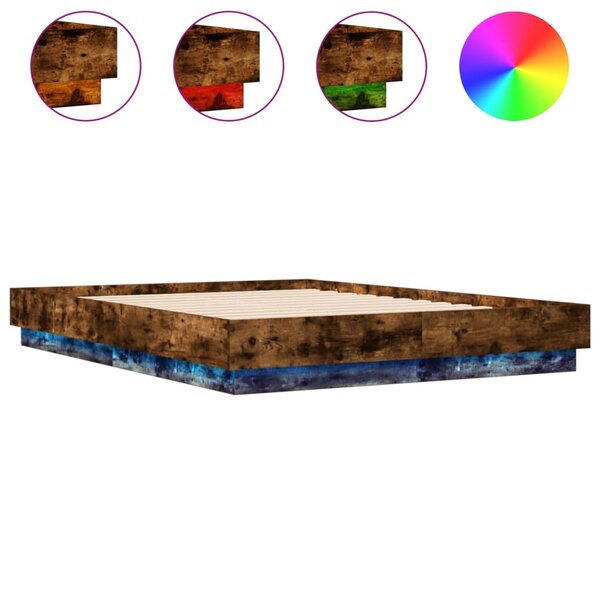 vidaXL Cadre de lit avec lumières LED chêne fumé 140x190 cm