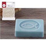 Tampon caoutchouc pour savon Poisson + Ficelle dorée & blanche 15 m