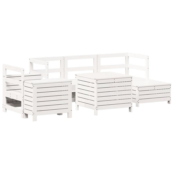 vidaXL Salon de jardin 7 Pièces blanc bois de pin massif