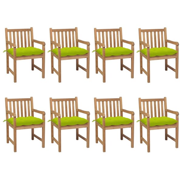vidaXL Chaises de jardin lot de 8 avec coussins vert vif Teck solide