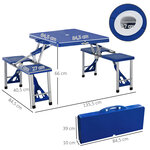 Table de camping pique-nique pliante portable en plastique avec 4 sieges bleu